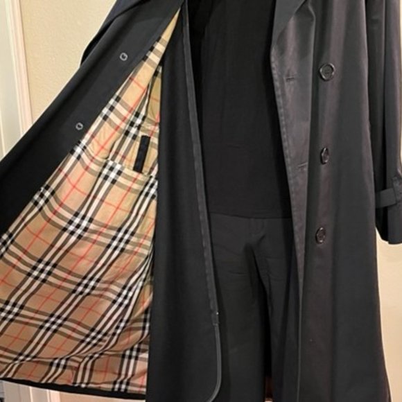 Vintage BURBERRYS OF LONDON Classic Navy-Blue Trench Coat Men's Size 40R - Picture 10 of 14
